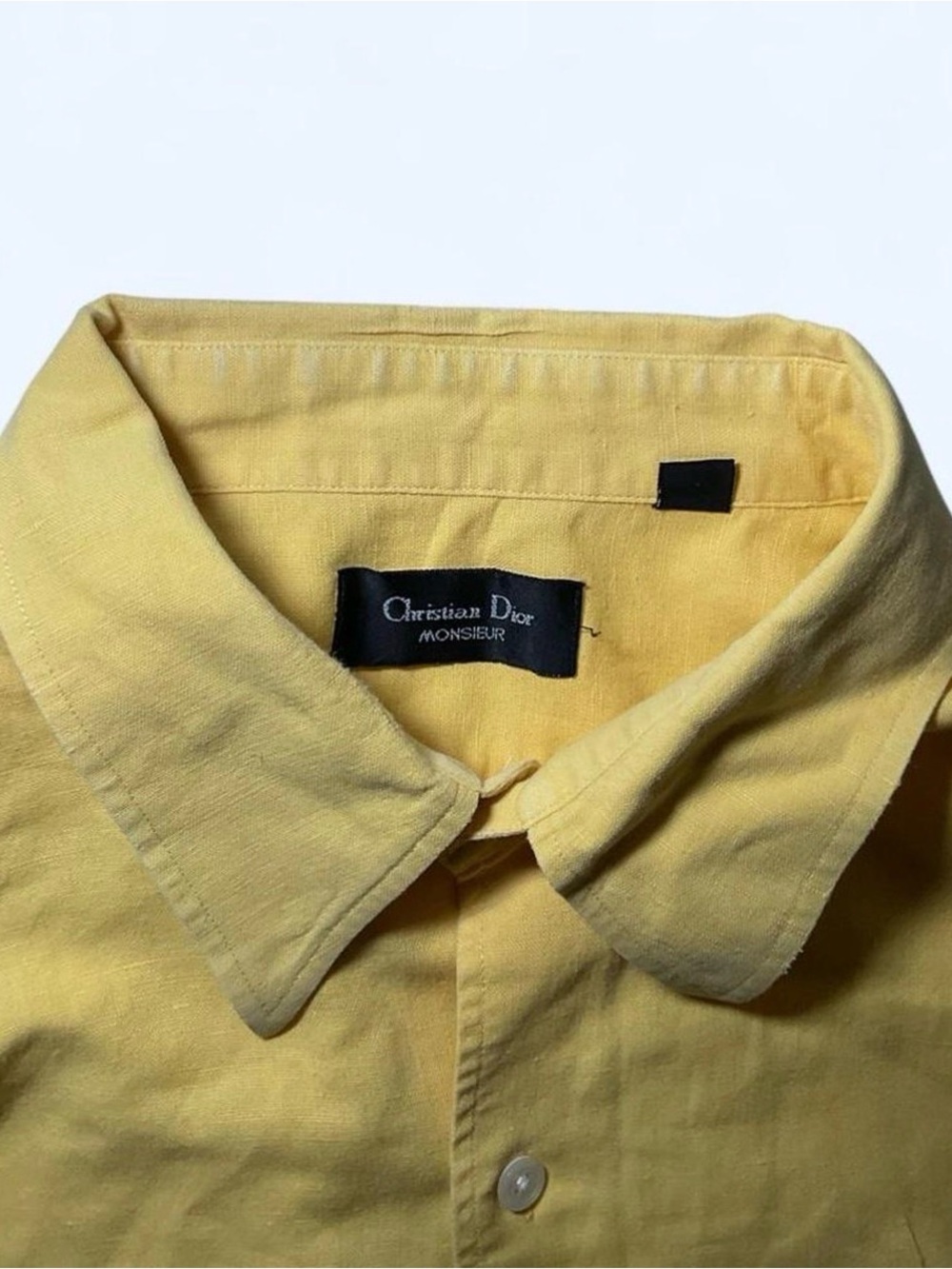 Vintage 90s Yellow Christian Dior Monsieur button-up shirt in XL - Picture 6 of 7